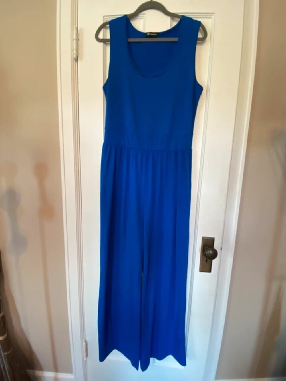 Women’s cobalt blue size large pretty garden wide leg jumpsuit